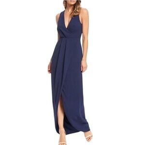 DRESS‎ the Population Ariel Maxi Wrap Dress Small Navy Blue Sleeveless V Neck